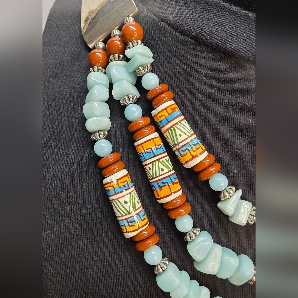 Artisan Statement Necklace Amazonite, Red Jasper … - image 2